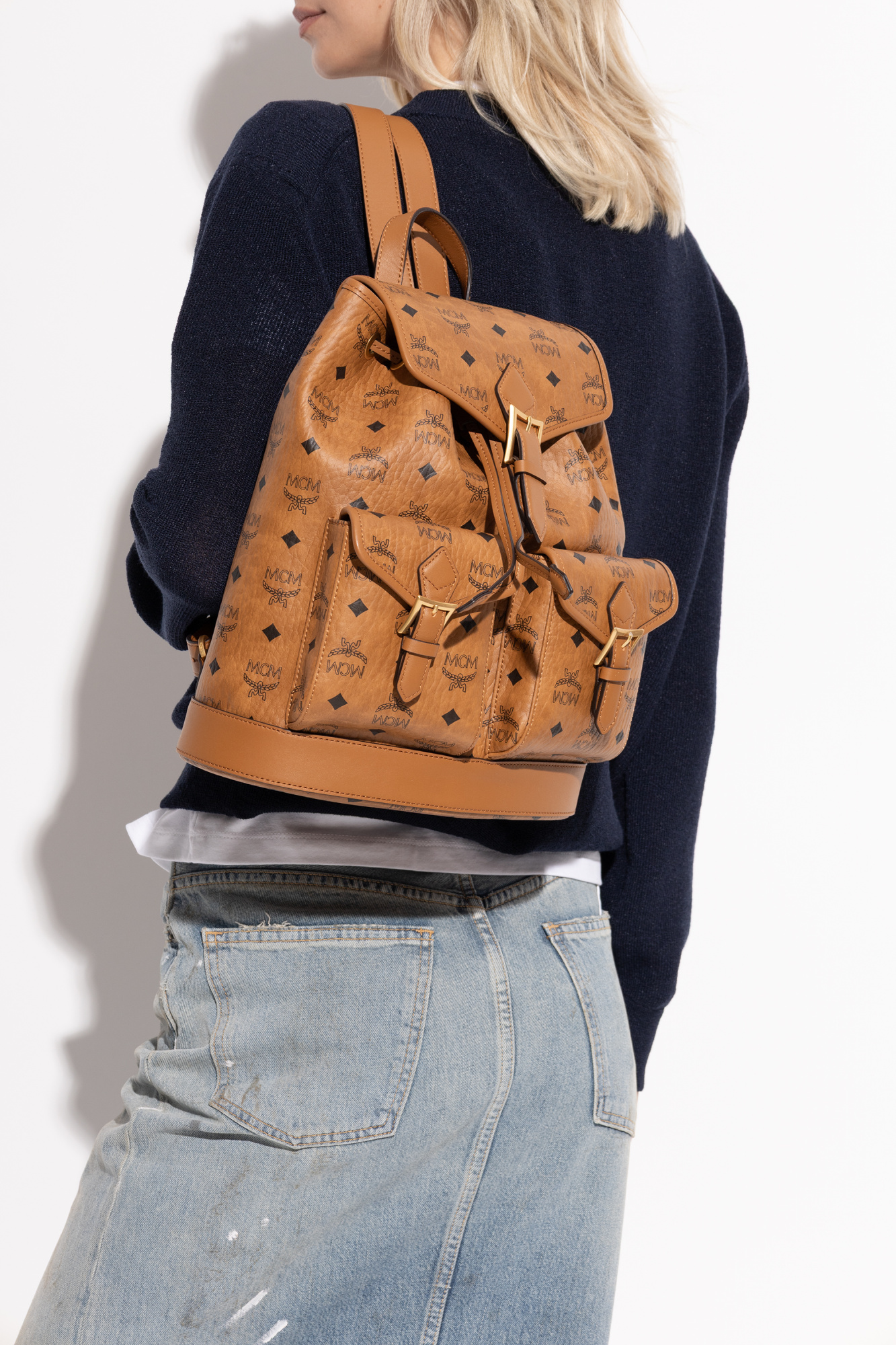 レディース*MCM*チェーン付き モノグラムバックパック AREN MINI MCM Backpack 